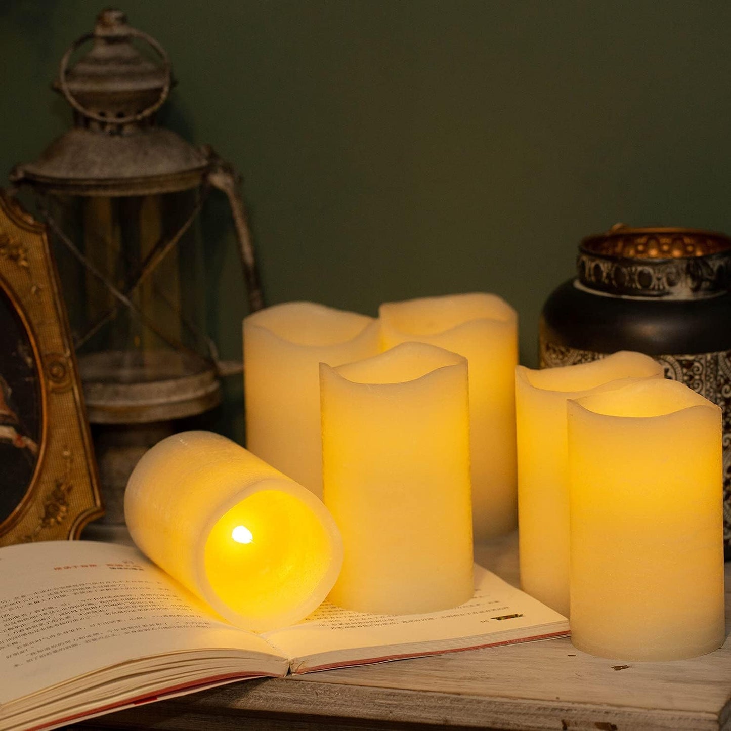 H-BLOSSOM Flameless Candles Battery Operated Real Wax Pillar LED Candles with 10 Key Remote Control Cycling 24 Hours Timer Set of 6 (3" x 6" Remote)