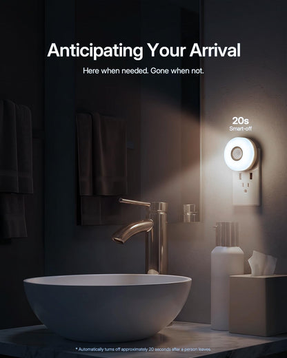 YELKO Motion Sensor Night Light - Plug-in 6000K Cool White Anti-Glare LED Nightlight, Ultra Bright Cozy Soft Glow Not Dazzling for Hallway, Stairs, Garage, Bedroom, Bathroom, Garage, Kitchen, 2 Pack