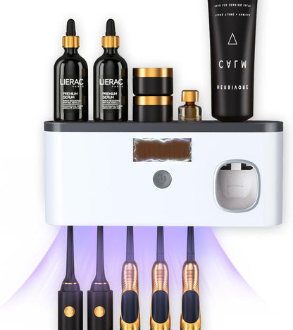 Toothbrush Holders for Bathrooms, Toothbrush Holder Wall Mounted with Toothpaste Dispenser, Rechargeable Cordless Wall Mounted Tooth Brushing Holder