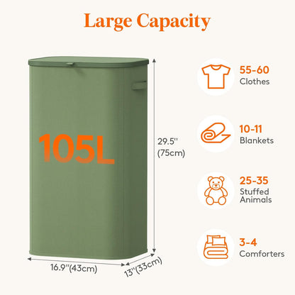Lifewit 165L Large Laundry Basket with Lid, Laundry Hamper with Plastic Handles and Removable Bag, Foldable Tall Dirty Clothes Hampers for Laundry for Laundry Room, Bedroom, Bathroom, Dorm, Beige