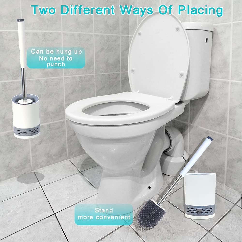 Toilet Brush with Holder Set, Silicone Toilet Bowl Brush for Bathroom Cleaning Toilet Bowl Brush Set Cleaner for Bath Storage and Organization