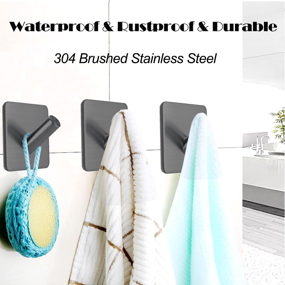 Fotosnow Matte Black Adhesive Wall Hooks, 15lbs Locking Curve Anti Slip Stainless Steel No Drill Stick On Hooks for Bathroom Shower Towel Coat Kitchen