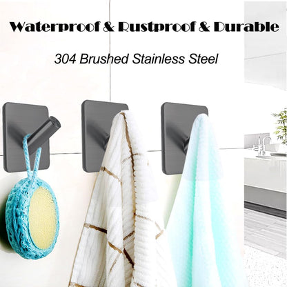 Fotosnow Matte Black Adhesive Wall Hooks, 15lbs Locking Curve Anti Slip Stainless Steel No Drill Stick On Hooks for Bathroom Shower Towel Coat Kitchen