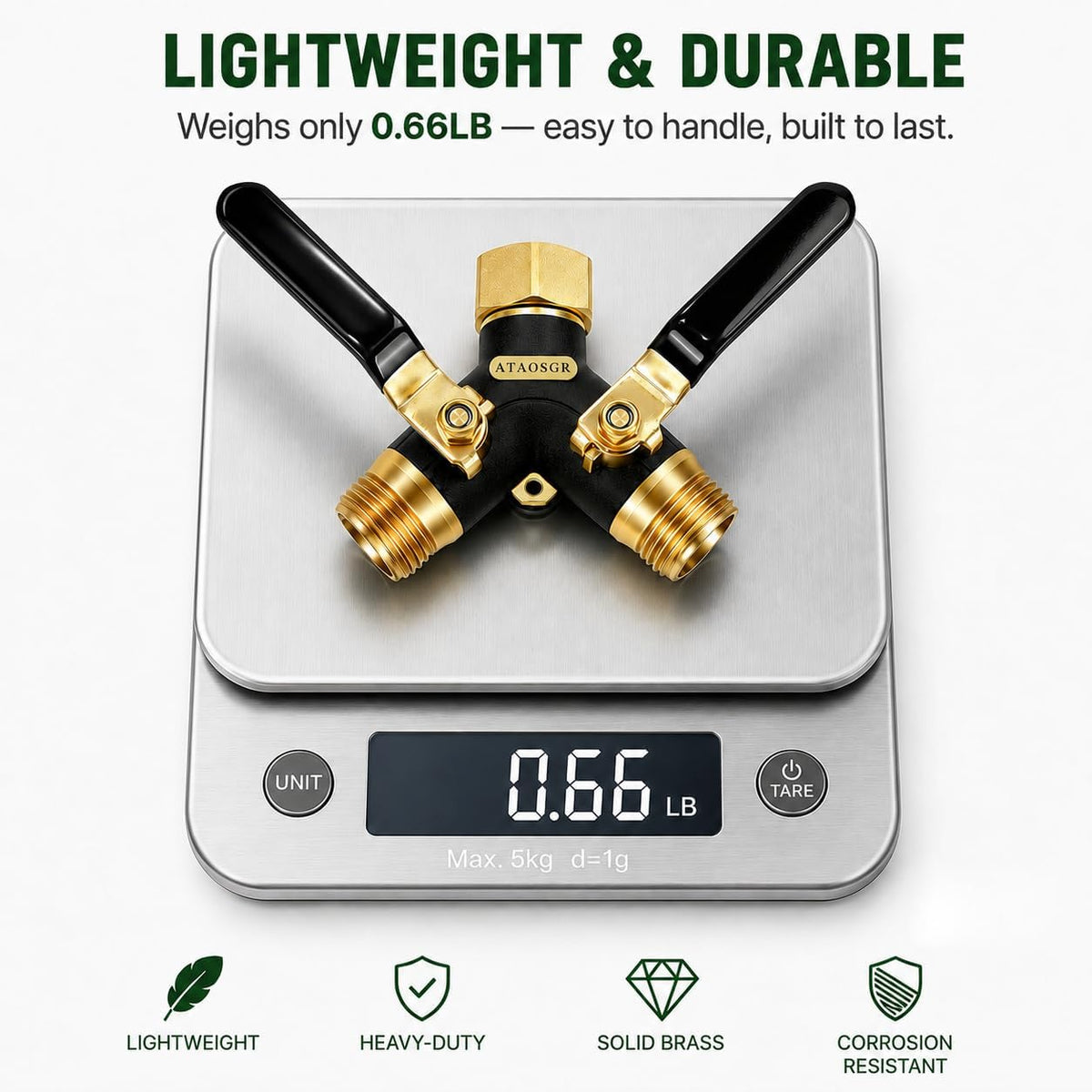 Garden Hose Splitter 2 Way Heavy Duty, Metal Body Water Hose Splitter | with Shut-Off Valve,360° Brass Swivel,3/4'' GHT Connector Full Flow Hose Bib Splitter, For Outdoor Spigot Faucet