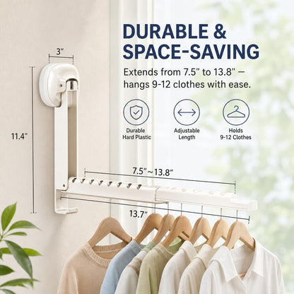 LETINE Suction Cup Wall-Mounted Foldable Drying Rack, Over The Door and Wall-Mounted Hanger for Laundry Room, Bathroom, Bedroom, Travel Storage & Drying in Small Spaces