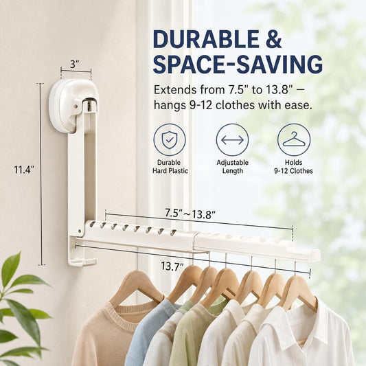 LETINE Suction Cup Wall-Mounted Foldable Drying Rack, Over The Door and Wall-Mounted Hanger for Laundry Room, Bathroom, Bedroom, Travel Storage & Drying in Small Spaces