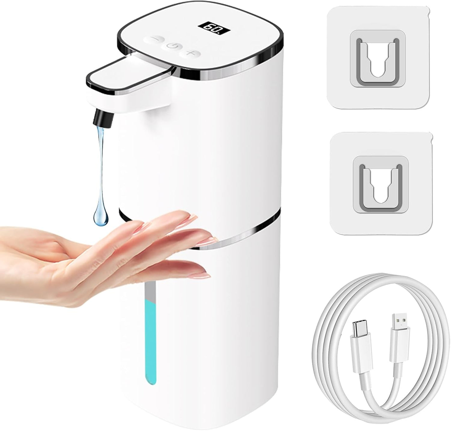 OHIFAST Automatic Foaming Soap Dispenser Touchless, USB Rechargeable Smart Hand Soap Dispenser, 9-Level Adjustable, Physical Button Operation, 13.5oz/400mL Wall Mounted for Bathroom Kitchen Dish Soap
