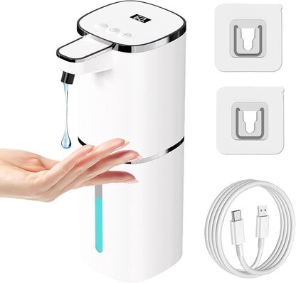 OHIFAST Automatic Foaming Soap Dispenser Touchless, USB Rechargeable Smart Hand Soap Dispenser, 9-Level Adjustable, Physical Button Operation, 13.5oz/400mL Wall Mounted for Bathroom Kitchen Dish Soap
