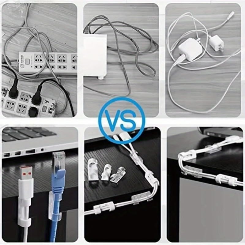 100pcs Clear Adhesive Cable Clips for Desk and Wall, Durable PC Cord Organizer Clips for Office, Home and Car, Strong Self-Adhesive Wire Management Clips for Ethernet, Charging Cables and Power Cords