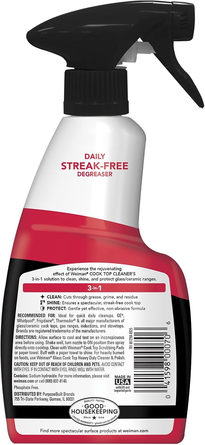 Weiman 2-Pack Cooktop Cleaning Spray & Microfiber Cloth – Cooktop & Oven Cleaner for Streak & Residue Free - Non-Abrasive Degreaser Safe for Glass & Ceramic