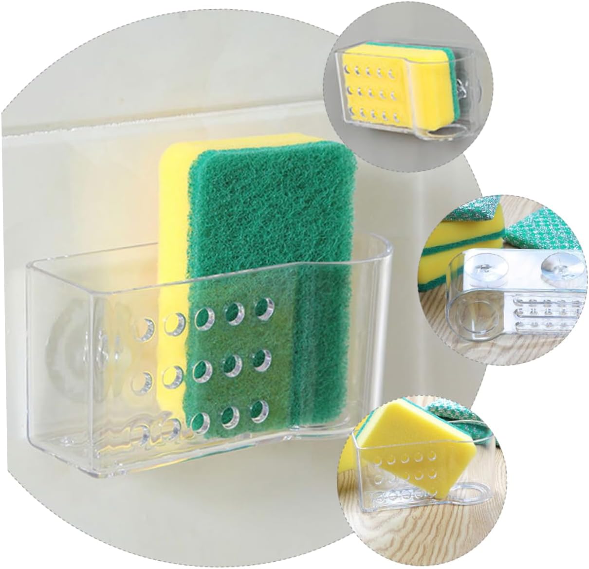 OUNONA 2-Piece Kitchen Sponge Holder Set Wall-Mounted Drying Rack for Duster Cloth and Kitchen Utensils Non-Drilling Storage Organizer for Sink and Countertop