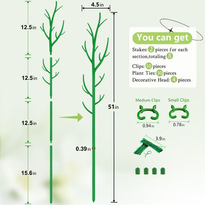 SupKing Adjustable Monstera Plant Support Garden Stakes 8 Pcs Stackable Branch Plant Stakes for Indoor Plants, Vine, Photos, Climbing and Potted Plants Come with 30 Pcs Plant Twist Tie