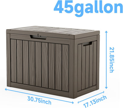 ROJIK 55Gal Outdoor Storage Box Waterproof Deck Box | Heavy-duty UV-resistant resin, space-saving for balcony/patio, stores cushions/tools/pool gear, lockable lid as table/bench