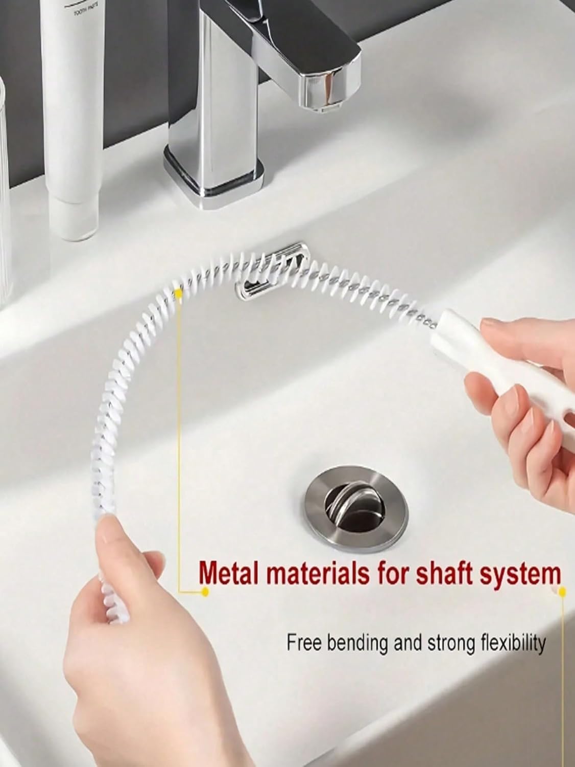3 Pcs Flexible Plastic Drain Clog Remover Tool Kit 25 Inch Hair Snake Catcher with Long Pipe Cleaning Brush for Bathroom Sink Bathtub Shower Kitchen Plumbing Relief (White)
