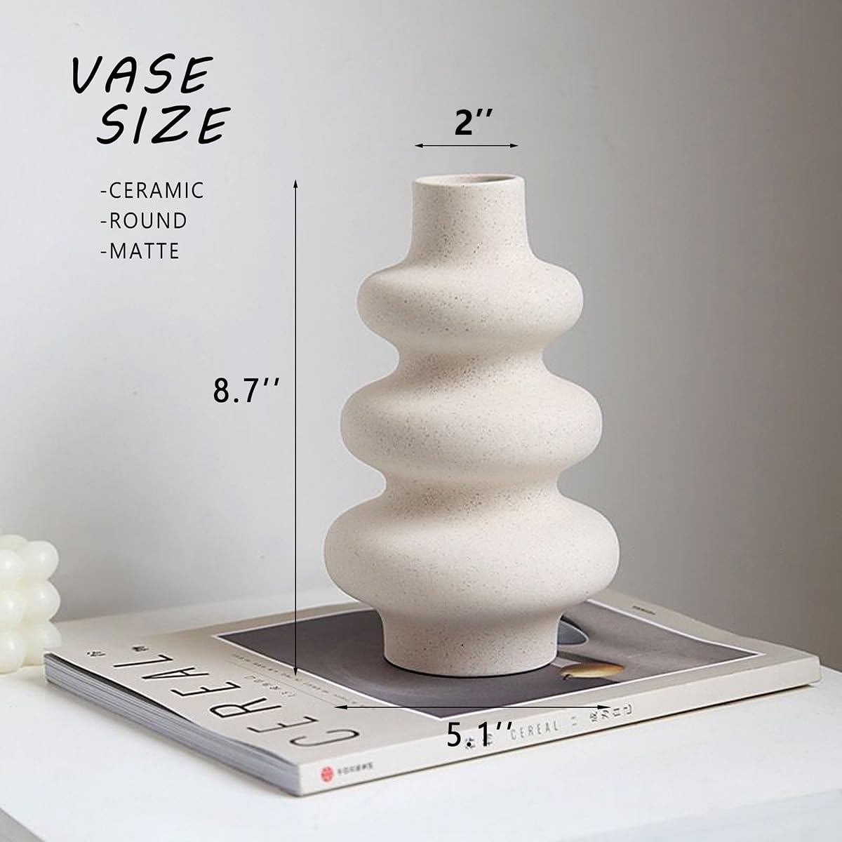 Steviieden Ceramic Vases Set 2, Modern Home Decor,Off White Round Vases,Modern Dried Flower Vases, Boho Home Decor for Centerpieces Wedding Dinner Table Party Living Room Office Bedroom