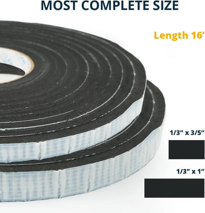 Alenor EPDM Black Foam Insulation Tape Self Adhesive 1/8"x1" x 50' Ft –Pack of 1- Weather Stripping for Doors & Windows,Soundproofing,Door Seal,Weatherstrip,Pipe Cooling,Air Conditioning Seal Strip