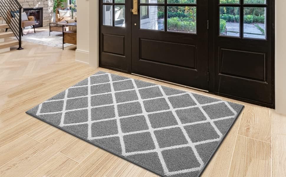 Finchitty Indoor Door Mat, Dirt Resistant and Absorbent, Low-Profile, Non-Slip, Washable Inside Floor Mats for Front Door, Back, and Entrance, 32" x 20", Grey