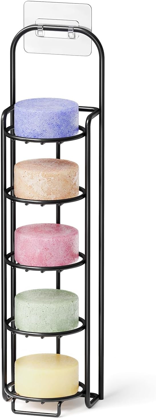 SpaceAid 4 Tier Shampoo Bar Holder for Shower, Self Draining Soap Bar Holders Caddy for Bathroom Wall and Kitchen Sink, Shampoo Bar Dish Rack, Stainless Steel Bar Soap Holder (Black)