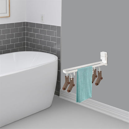 Wall Mounted Clothes Drying Hanger Rack with 10 Clips | Collapsible, Laundry Space, for Socks Undergarments Towels