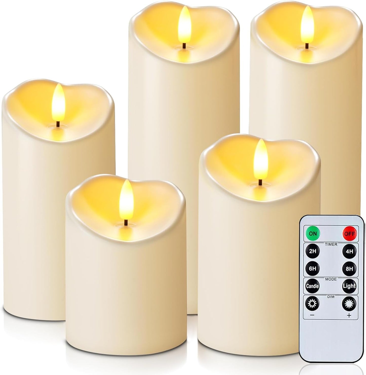 Homemory Dripping Wax Flameless Candles, Battery Operated Candles with Remote Control and Timers, LED Pillar Candles, Electric Fake Candles, 3" x 6", Set of 2