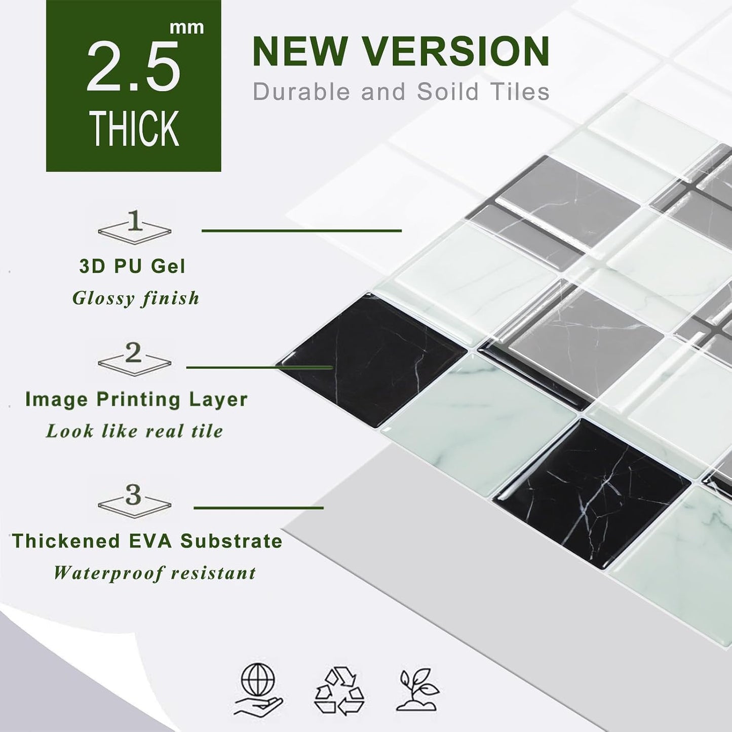 STICKGOO 10 Sheets Peel and Stick Backsplash - 9" x 9" 4D Adhesive Peel and Stick Tile Backsplash for Kitchen&Bathroom