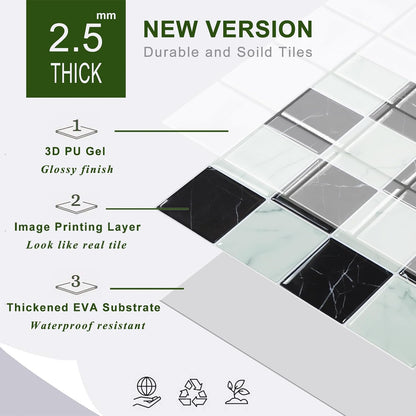 STICKGOO 10 Sheets Peel and Stick Backsplash - 9" x 9" 4D Adhesive Peel and Stick Tile Backsplash for Kitchen&Bathroom