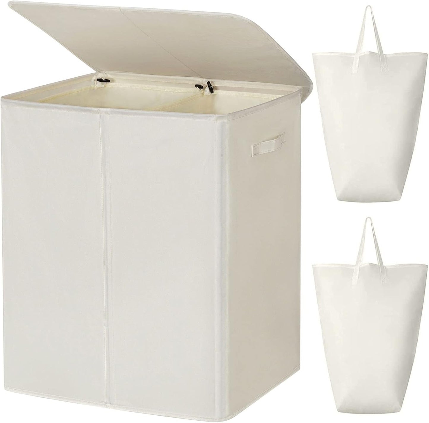 WOWLIVE 180L Laundry Hamper with Lid 3 Section,Large Laundry Basket with Removable Bags and Handles,Collapsible Dirty Clothes Hampers for Laundry,Laundry Basket Organizer for Laundry Room,Dorm,Beige