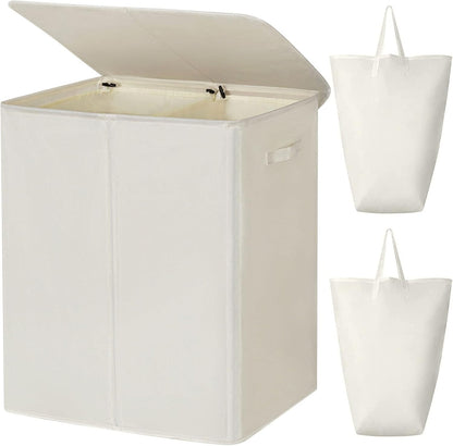 WOWLIVE 180L Laundry Hamper with Lid 3 Section,Large Laundry Basket with Removable Bags and Handles,Collapsible Dirty Clothes Hampers for Laundry,Laundry Basket Organizer for Laundry Room,Dorm,Beige