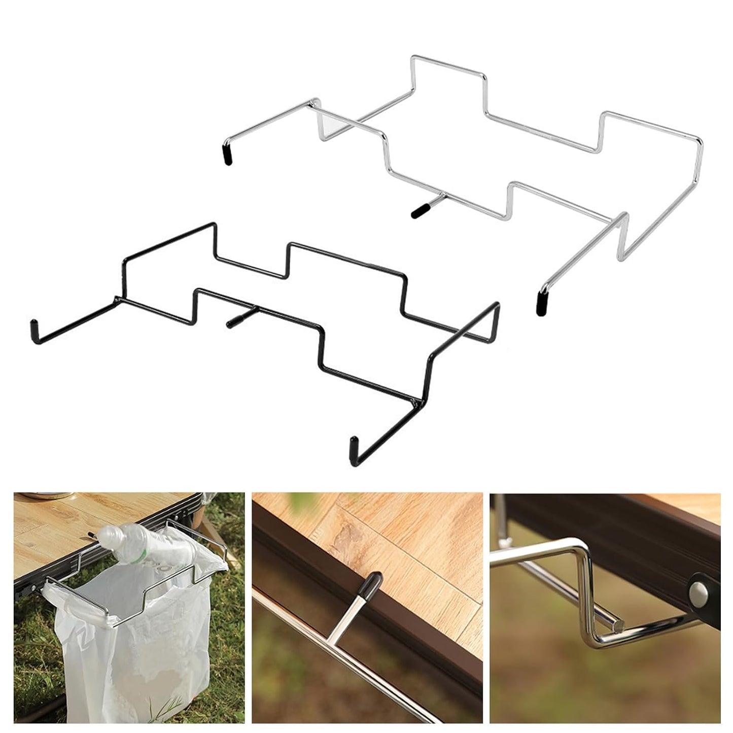 Stainless Steel Trash Bag Holder, Folding Hanging Dustbin Cage, Tabletop Garbage Bracket for Camping BBQ Kitchen