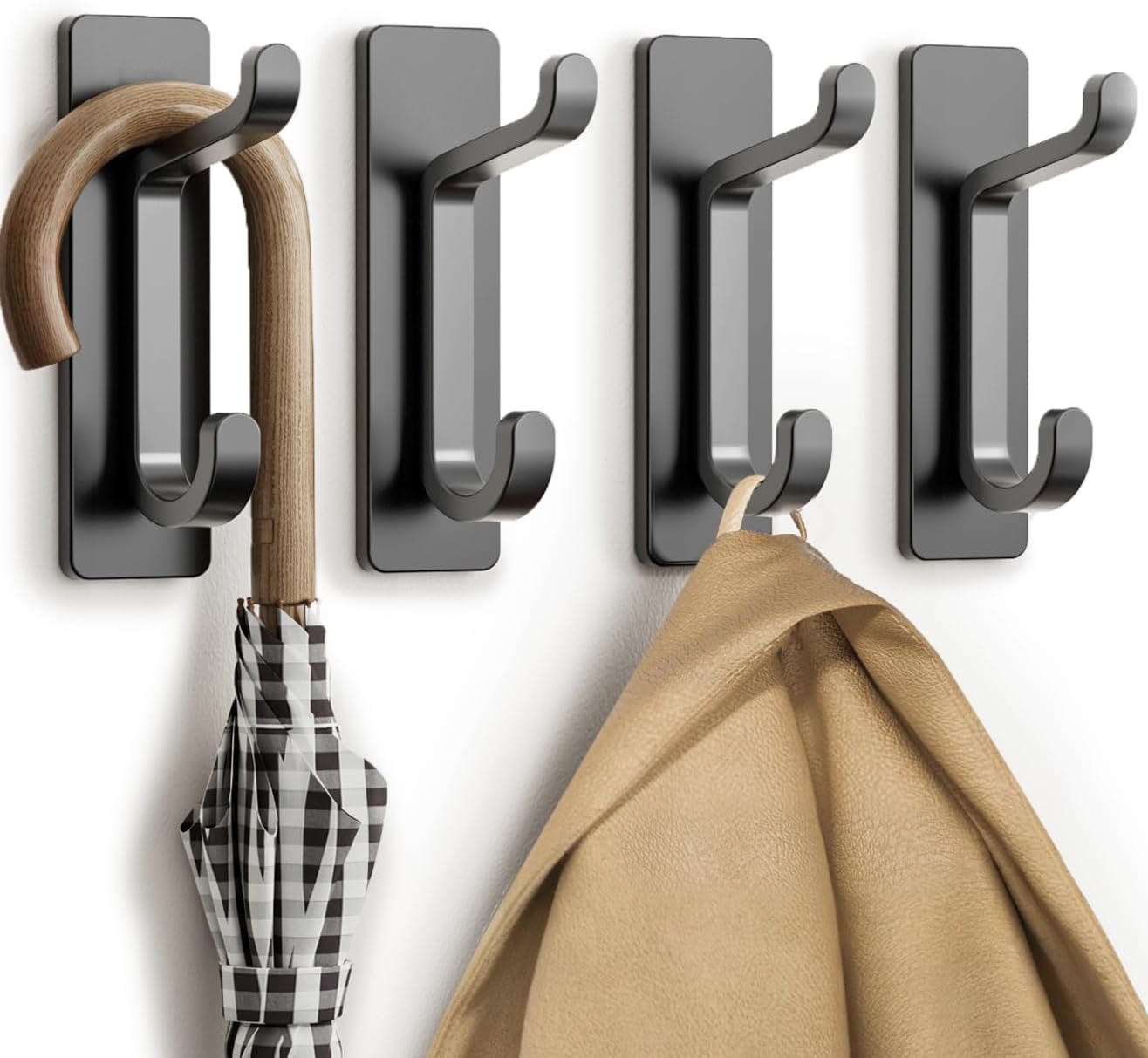 pickpiff Wall Hooks for Coat and Towel: 13LB Strong Adhesive Door Hanger Stick on, White 4 Pack