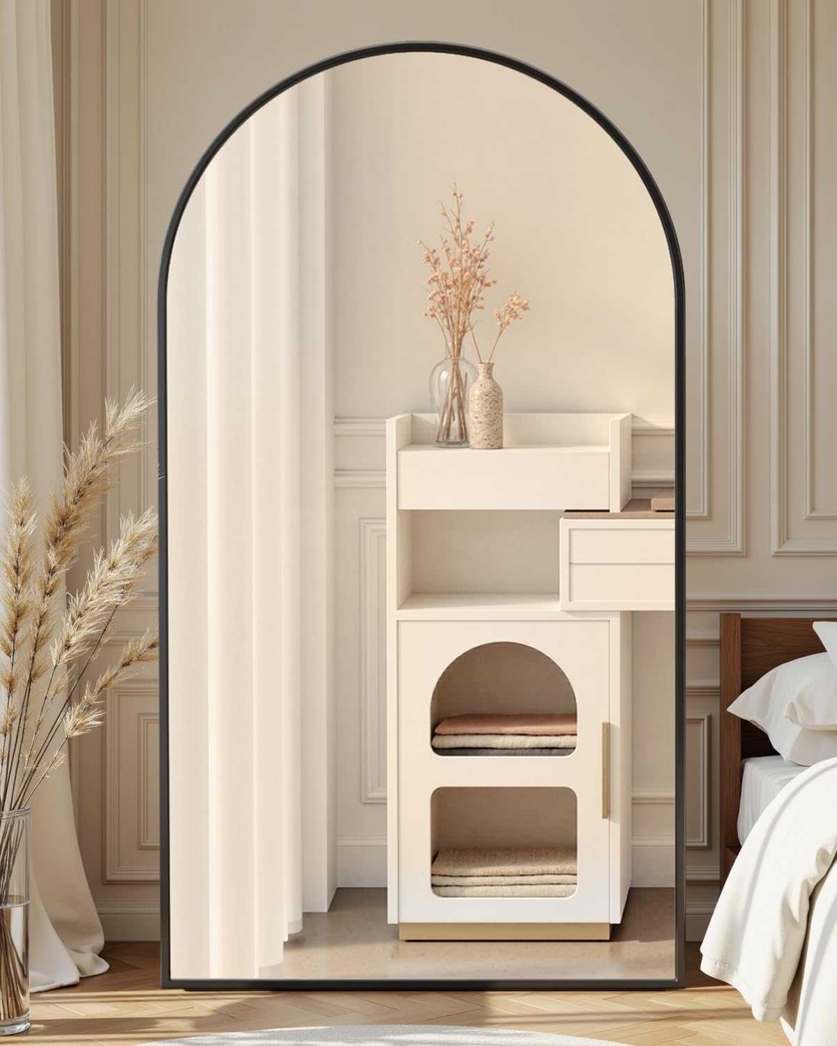 Full Length Mirror with Stand, 71"x28" Arched Full Body Large Stand Up Aluminum Frame Floor Standing Mirror, Freestanding Hanging Leaning Mounted for Bedroom Living Room Entryway Gold