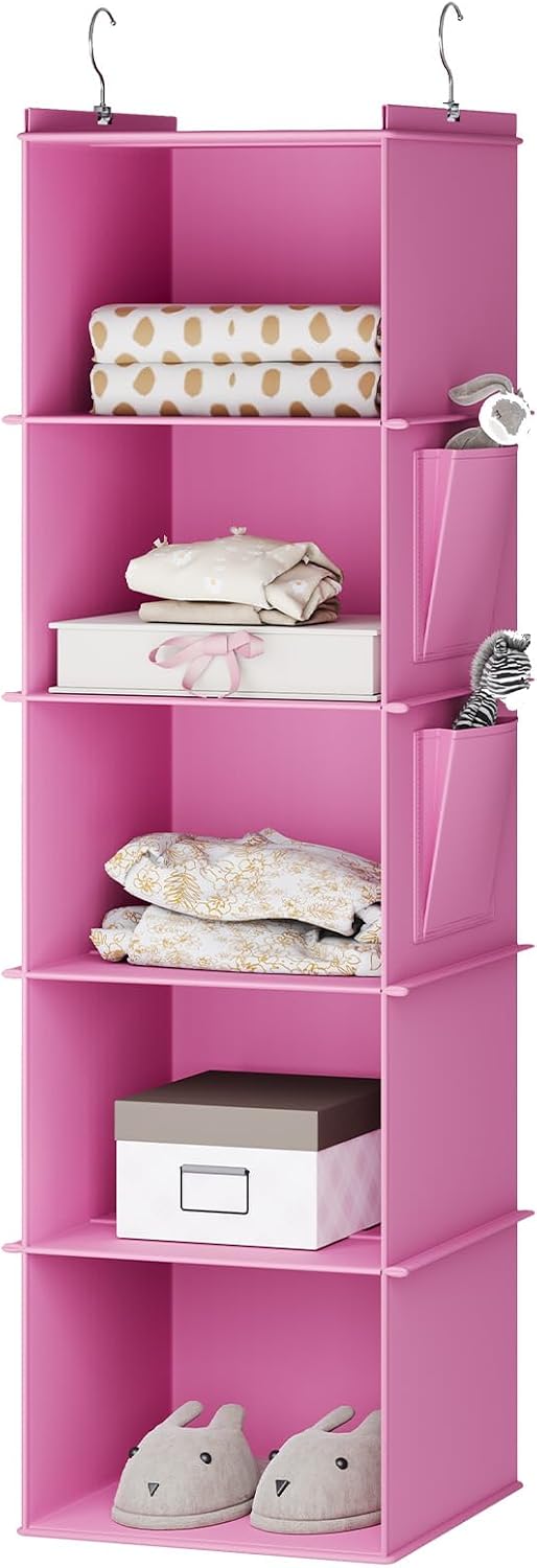 YOUDENOVA Hanging Closet Organizer, 4-Shelf Closet Hanging Storage Shelves, Grey