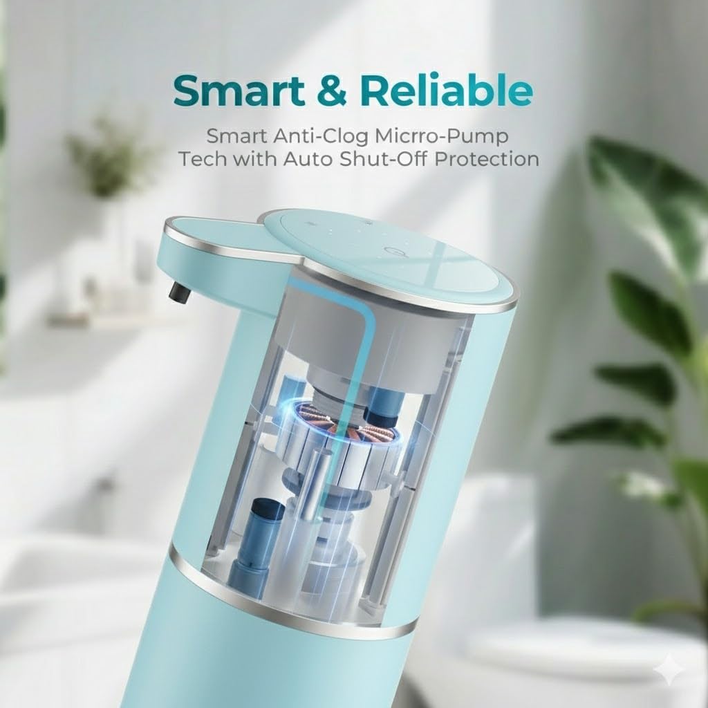 P11 Seafoam Automatic Foaming Soap Dispenser – Unique Coastal Tone, Touchless Sensor, 4-Level Foam Control, USB-C Rechargeable, 380ml, Wall Mounted or Countertop for Kitchen & Bathroom