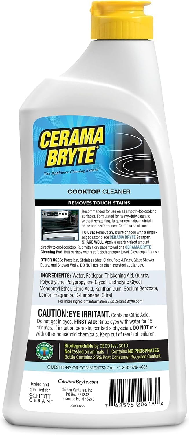 Cerama Bryte Cooktop Cleaner for Glass-Ceramic Surfaces, 18 oz, 2 Pack
