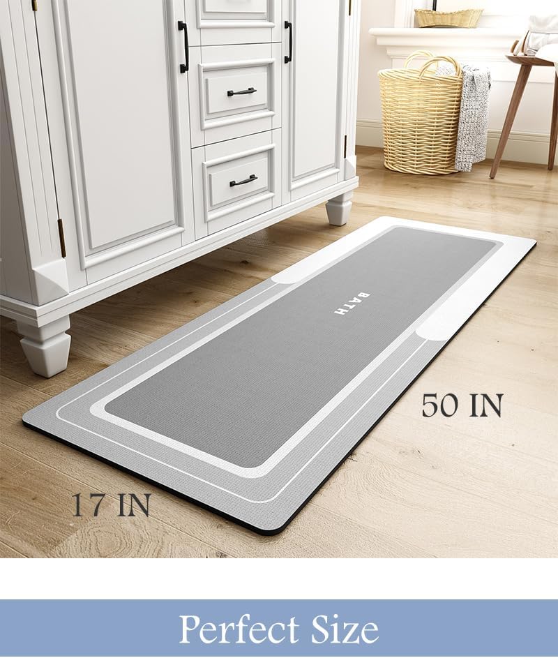 MontVoo-Bath Mat-Bathroom Mat Rug Non Slip Super Absorbent Stain Resistant Quick Dry Thin Bath Rug-Bath Mats for Bathroom Floor Bathtub Vanity-Bathmat Bath Rug Easy Care-17"x27" Grey