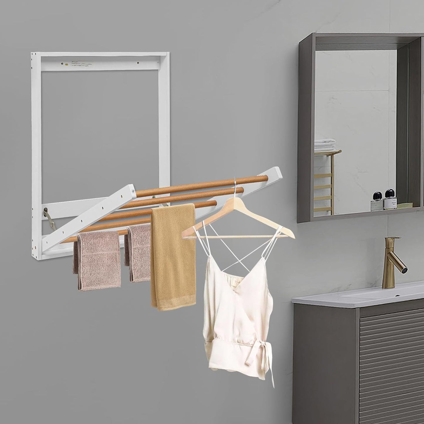 Wall Mounted Clothes Drying Rack, Space-Saving Foldable Wall Mounted Clothing Dryer Racks with Drop-Down Design for Balconies, Toilets, Laundry Rooms, Bathroom