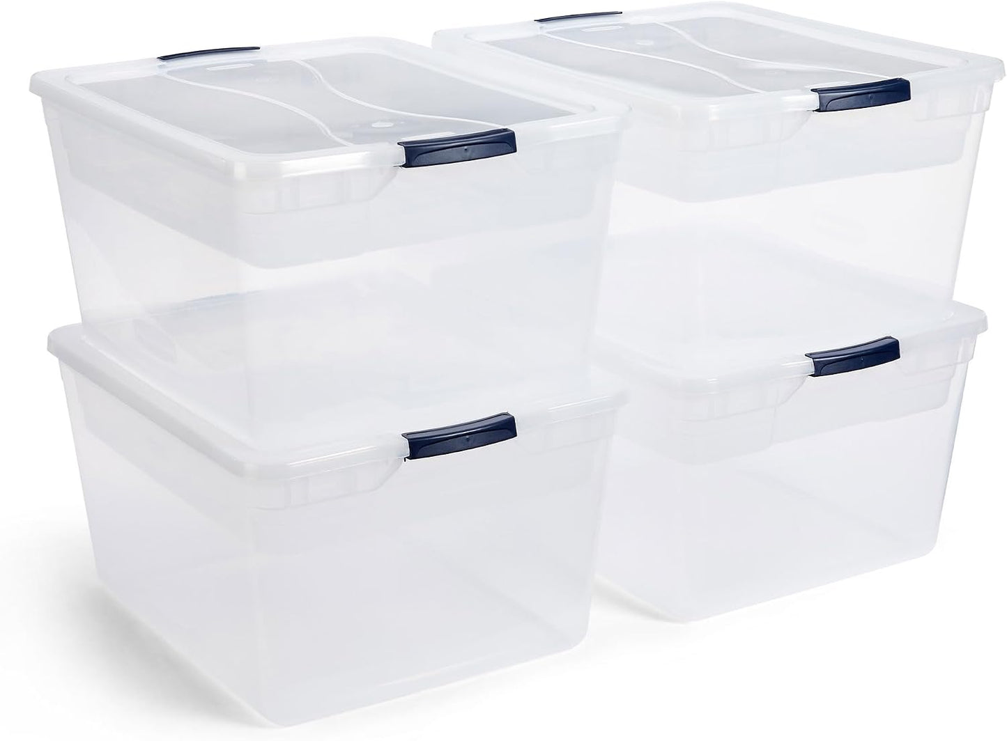 Rubbermaid Cleverstore 42 Quart Stackable Plastic Storage Bin with Lids for Garage, Closet, and Classroom, Clear, 4 Pack