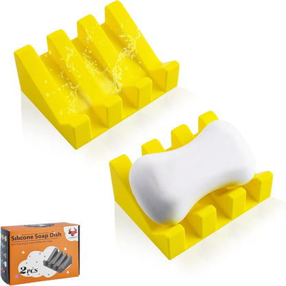 Self Draining Soap Dish Holder,Silicone Soap Dish,for Bathroom,Kitchen, Sponges，Can Extend Soap Life，Keep Soap Bars Dry and Easy Cleaning (White,1-Pack) - Colors B