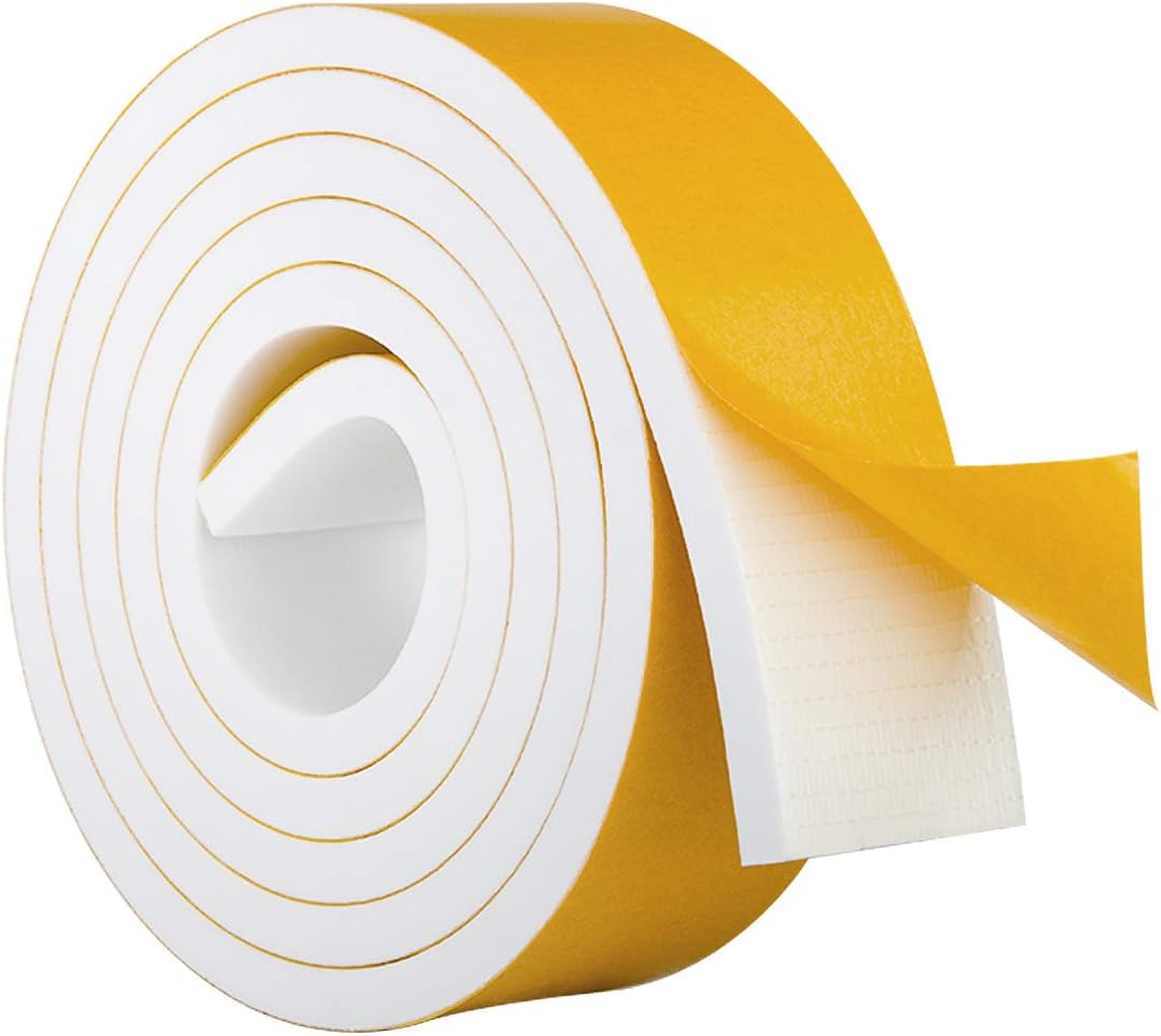 ToLanbbt White Door Window Weather Stripping Self Adhesive Foam Tape High Density Foam Sealing Strip Window Insulation Weatherproof Gasket Tape for Doors and Windows (1/2" W X 1/8" T X 16.5')