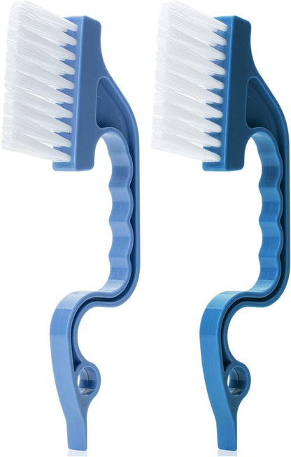 Slick- Window Track Cleaning Brush, 2 Pack, Blue Ergonomic Handle | Built-in Scraper, Multipurpose Window Track Cleaning Tool for Sliding Doors, Windows, Corners, Dust, Dirt & Narrow Gaps