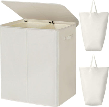 WOWLIVE 180L Laundry Hamper with Lid 3 Section,Large Laundry Basket with Removable Bags and Handles,Collapsible Dirty Clothes Hampers for Laundry,Laundry Basket Organizer for Laundry Room,Dorm,Beige