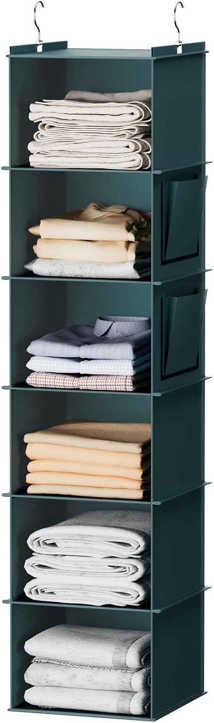 YOUDENOVA Hanging Closet Organizer, 6-Shelf Closet Hanging Storage Shelves, 2 Packs, Grey