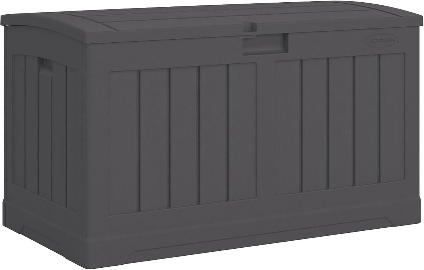 Suncast 50 Gallon Medium Capacity All Weather Construction Resin Outdoor Storage Deck Box with Arched Lid for Patio, Garden, or Pool, Peppercorn