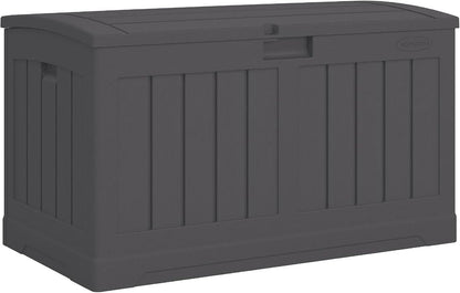 Suncast 50 Gallon Medium Capacity All Weather Construction Resin Outdoor Storage Deck Box with Arched Lid for Patio, Garden, or Pool, Peppercorn