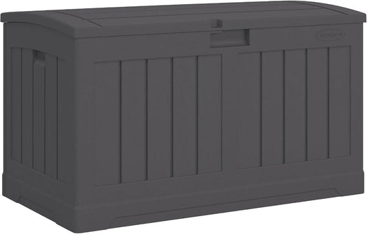 Suncast 50 Gallon Medium Capacity All Weather Construction Resin Outdoor Storage Deck Box with Arched Lid for Patio, Garden, or Pool, Peppercorn