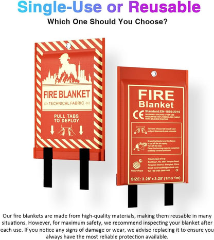 Glow-in-The-Dark Emergency Fire Blanket-3 ply Glass Fibre Fabric Construction, 2 Side Silicone Coated Fire Blanket, 40” x 40” Fiberglass Fire Blankets Emergency for Home and Kitchen, 1 Pack