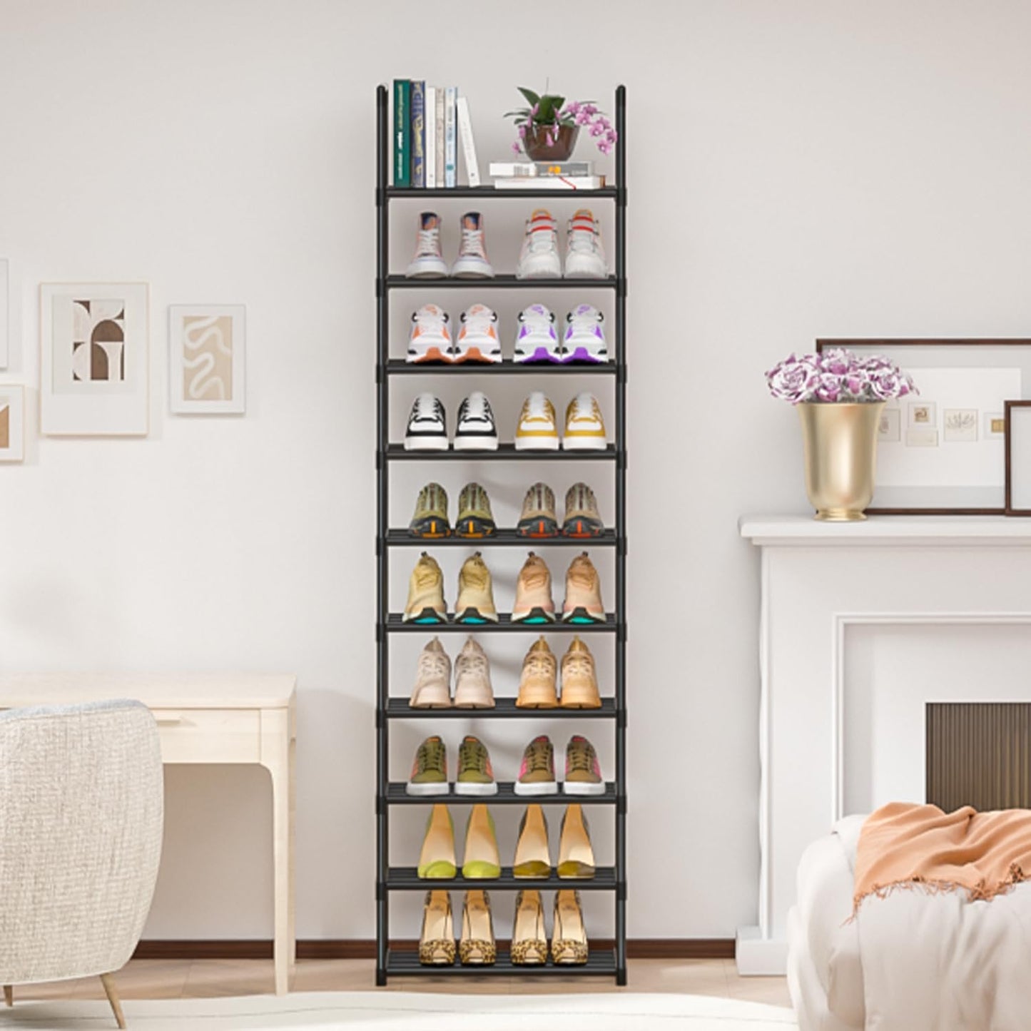 OYREL Sturdy Metal Organizer for Narrow Closets, Shoe Shelf Stand