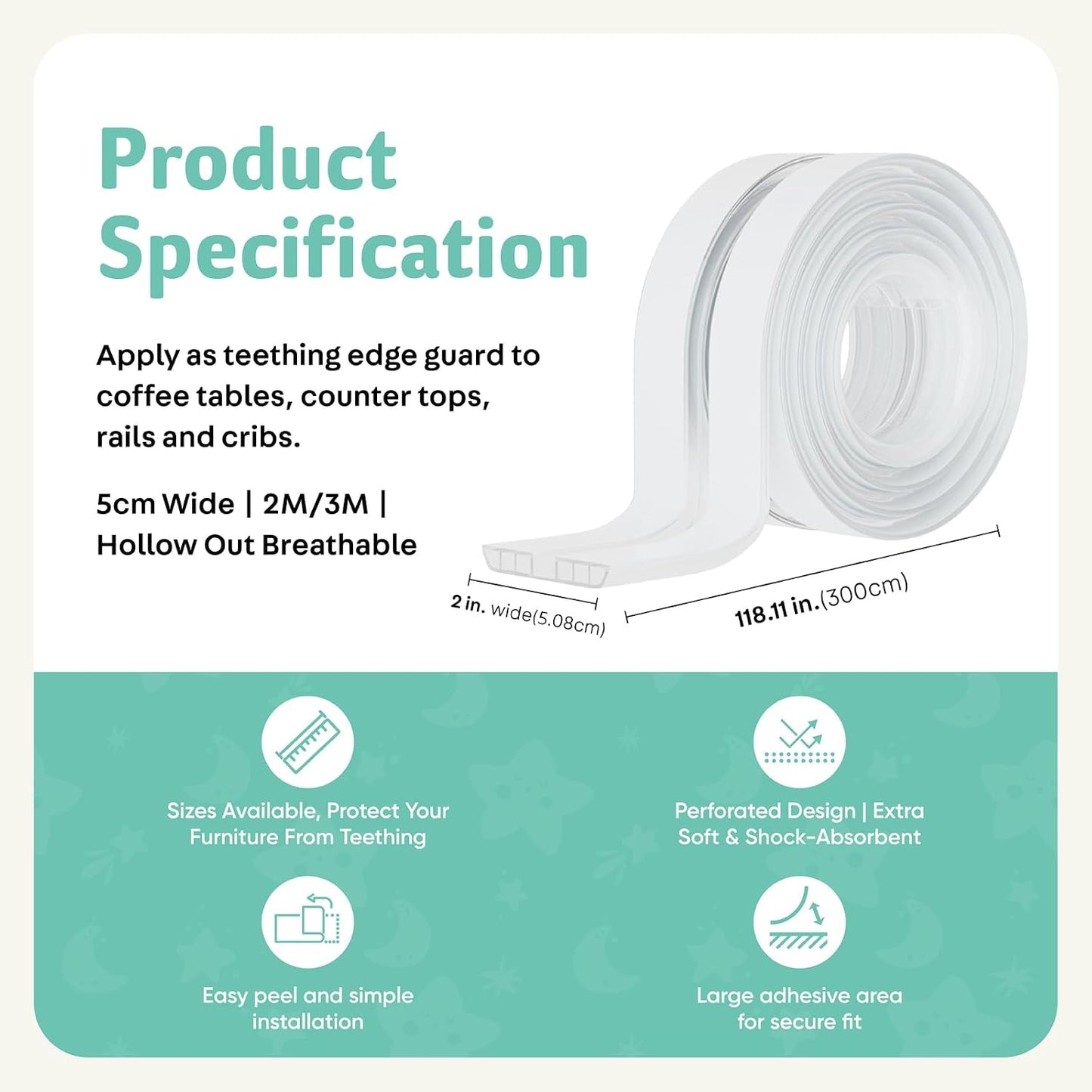 Furniture Edge Protector for Baby - Plastic Crib Protector from Chewing - CPC Certified, CPSC Tested, LFGB Food Grade (78.74 * 1.97in)