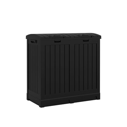 Suncast 33 Gallon Commercial Outdoor Trashcan Hideaway with Lid for 30 to 33 Gallon Trash Bags for Garage, Backyard, or Garden, Brown
