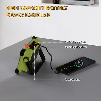120W Solar Rechargeable Work Light, 144 LED 10000LM Portable Flood Light with Stand, IP66 Waterproof 4 Modes LED Job Site Lighting Flashlights for Mechanic Camping Fishing Car Repair